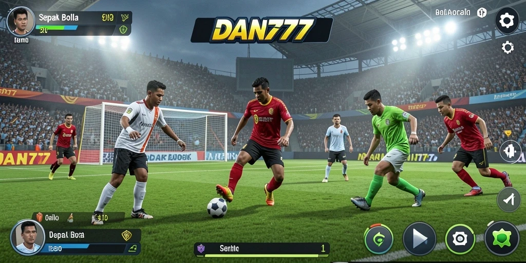 Gameplay mendebarkan di lapangan sepak bola yang realistis.