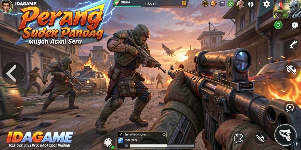 Screenshot utama IDAGAME menampilkan aksi pertempuran yang mendebarkan.