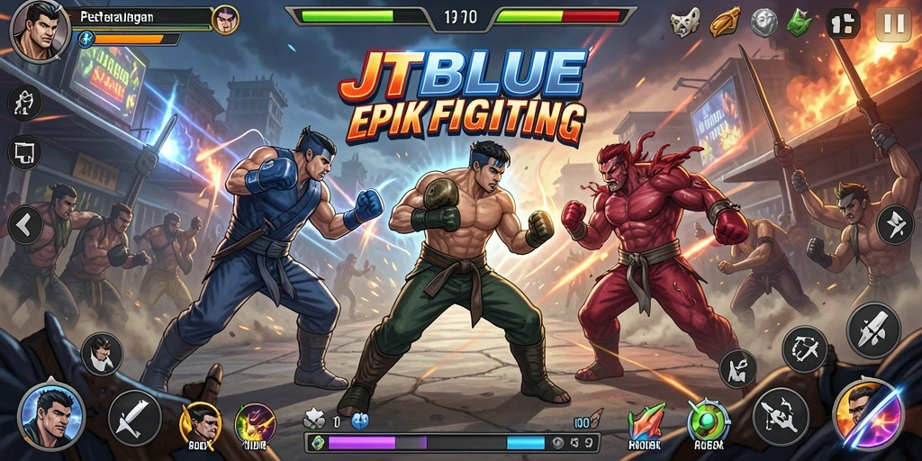 Screenshot JTBLUE menampilkan aksi pertarungan yang mendebarkan.