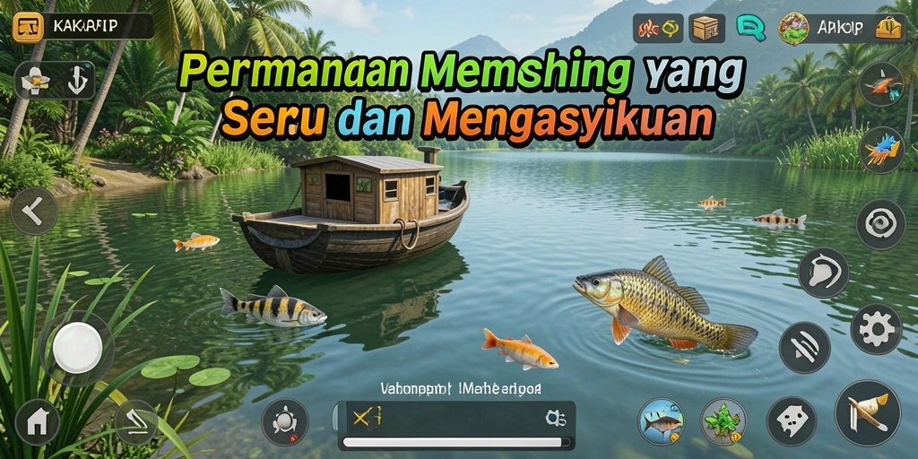 Screenshot gameplay KAKRP yang menunjukkan pengalaman memancing yang menakjubkan.