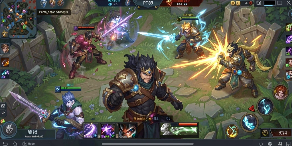 Screenshot PT89 menunjukkan aksi pertempuran seru dalam permainan MOBA.
