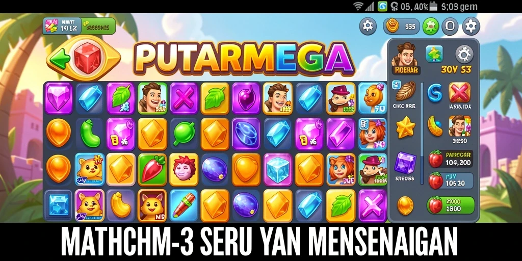 Screenshot gameplay PUTARMEGA yang menampilkan aksi Match-3 yang seru.