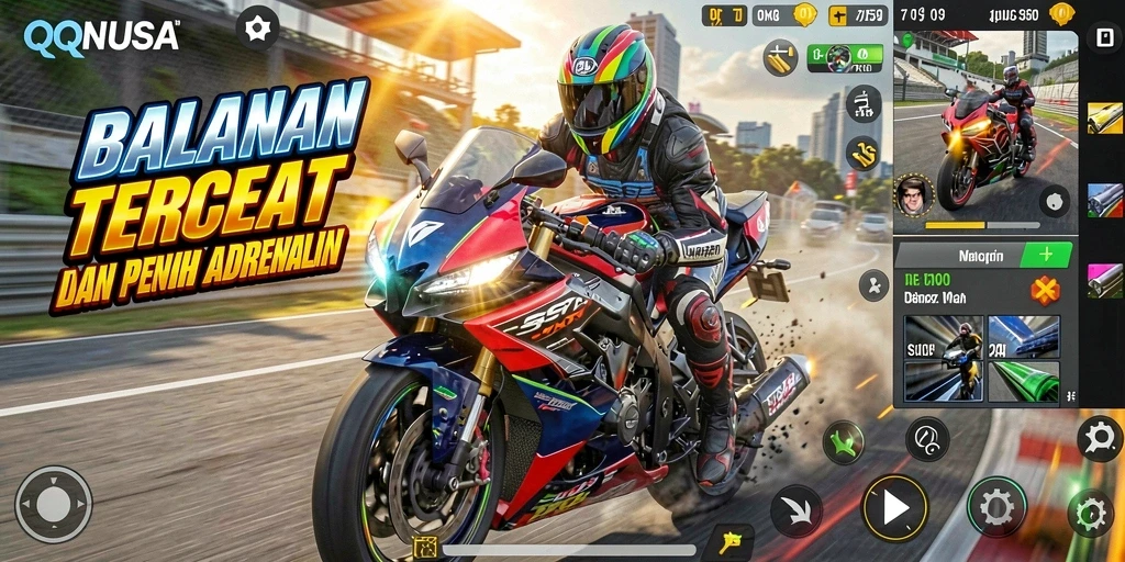 Tampilan gameplay balapan motor yang seru dan menantang.