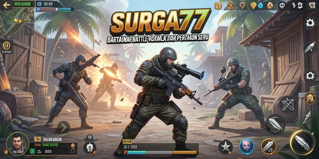 Tampilan arena pertempuran seru di SURGA77 dengan aksi pemain.