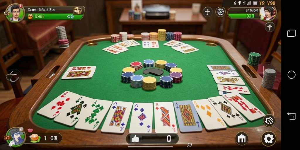 Screenshot V98 memperlihatkan gameplay Gaple yang seru dan interaktif.
